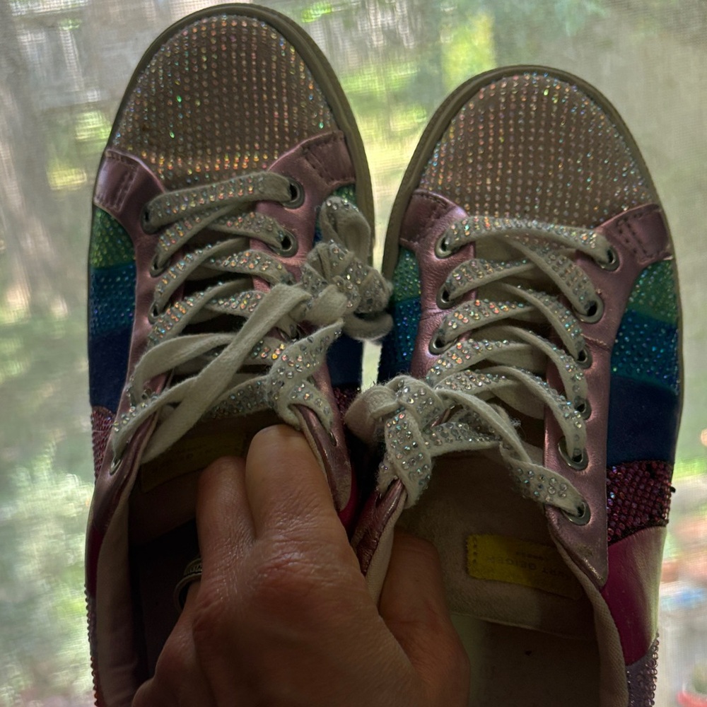 Kurt Geiger Rainbow Glitter Low-Top Sneakers - Pink Blue Green - Picture 2 of 5